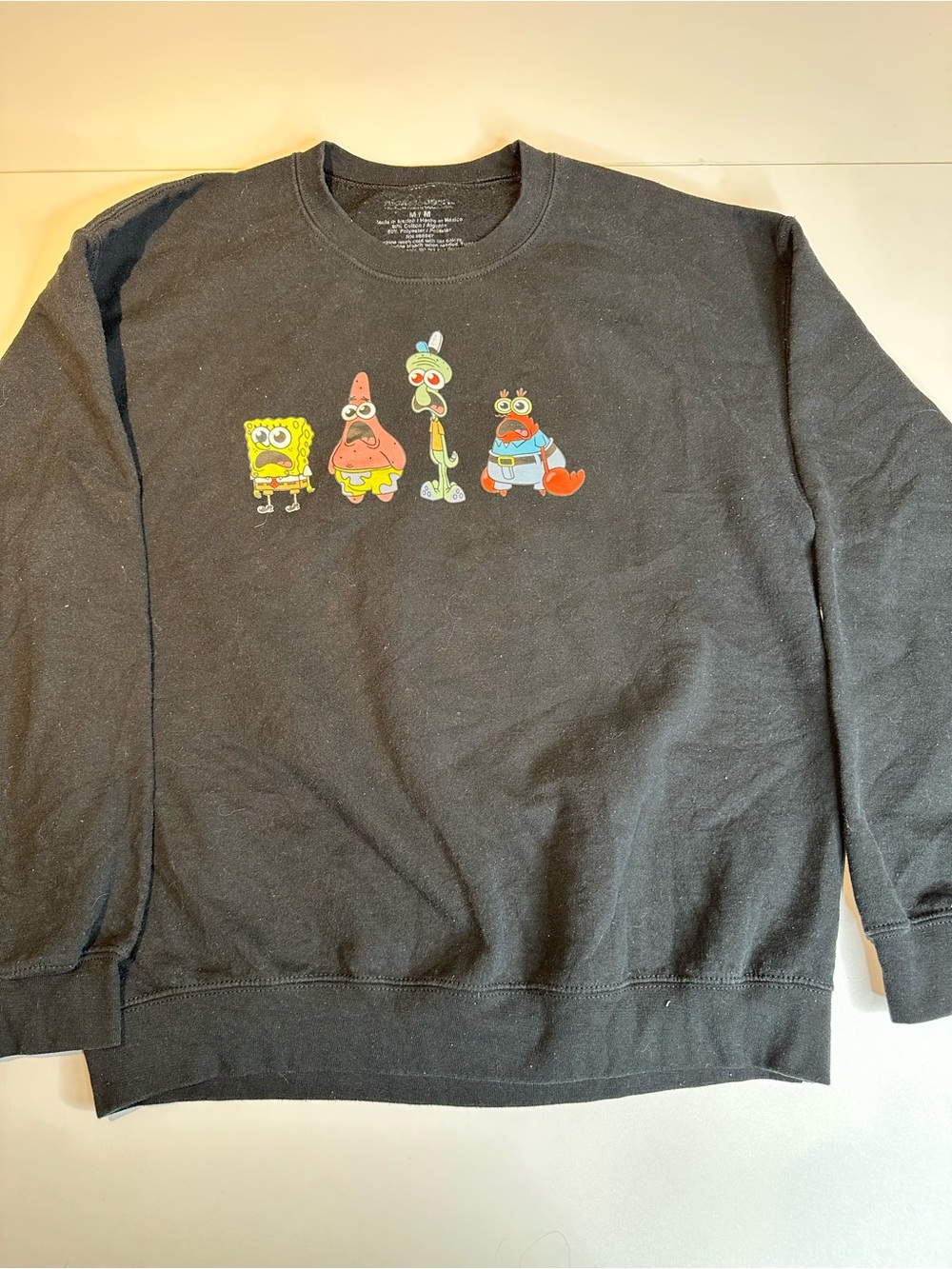 Hanes Black Crewneck Sweatshirt with SpongeBob Character Lineup